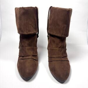 Kathy Van Zeeland Faux Suede Scrunchy Heeled Ankle Boots Festival Cowgirl sz 8M